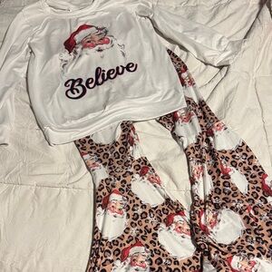 Santa Claus Kids Pajama Set - White and Brown